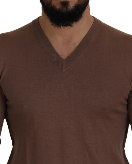 Dolce & Gabbana Brown Wool Men V-neck Pullover Sweater