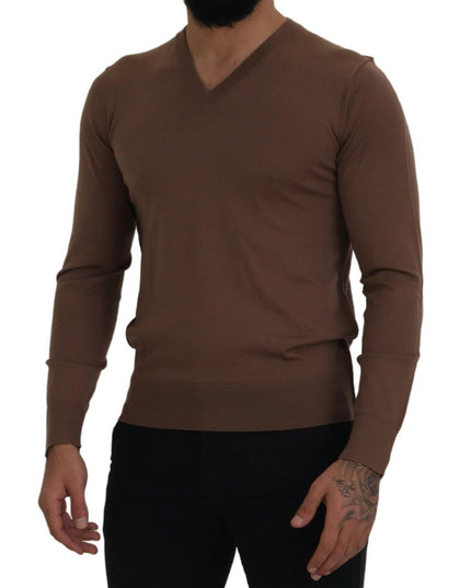 Dolce & Gabbana Brown Wool Men V-neck Pullover Sweater