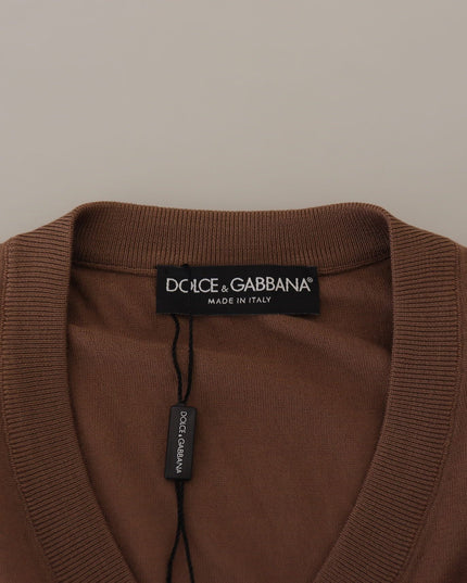 Dolce & Gabbana Brown Wool Men V-neck Pullover Sweater
