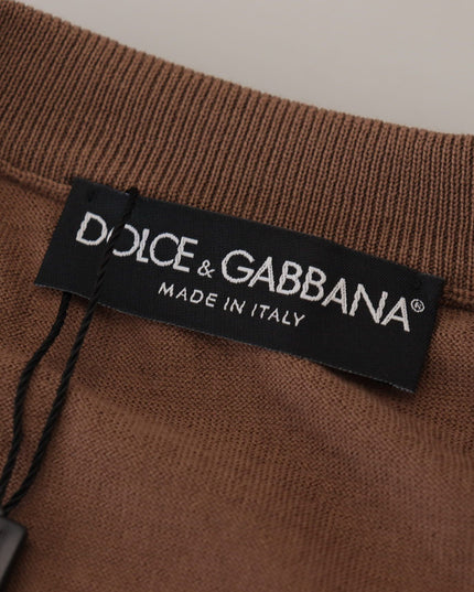 Dolce & Gabbana Brown Wool Men V-neck Pullover Sweater