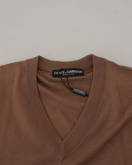 Dolce & Gabbana Brown Wool Men V-neck Pullover Sweater