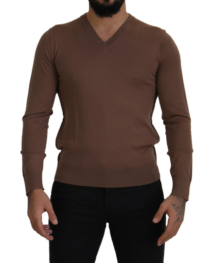 Dolce & Gabbana Brown Wool Men V-neck Pullover Sweater