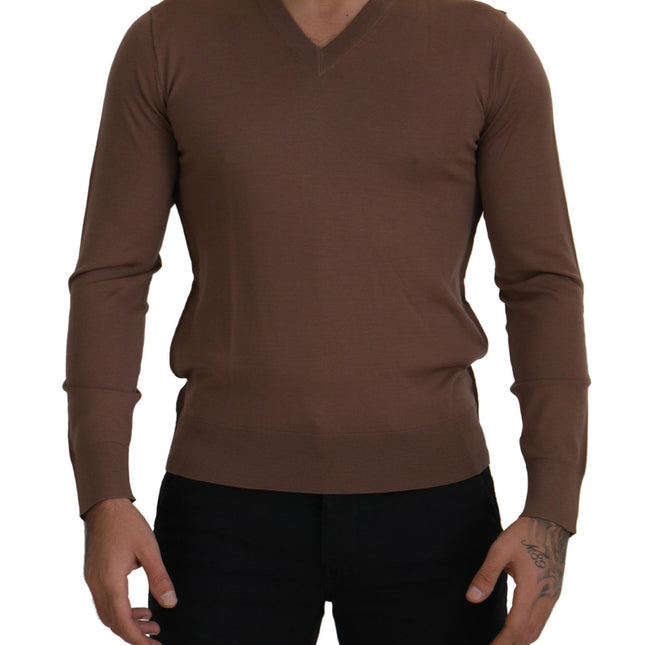 Dolce & Gabbana Brown Wool Men V-neck Pullover Sweater