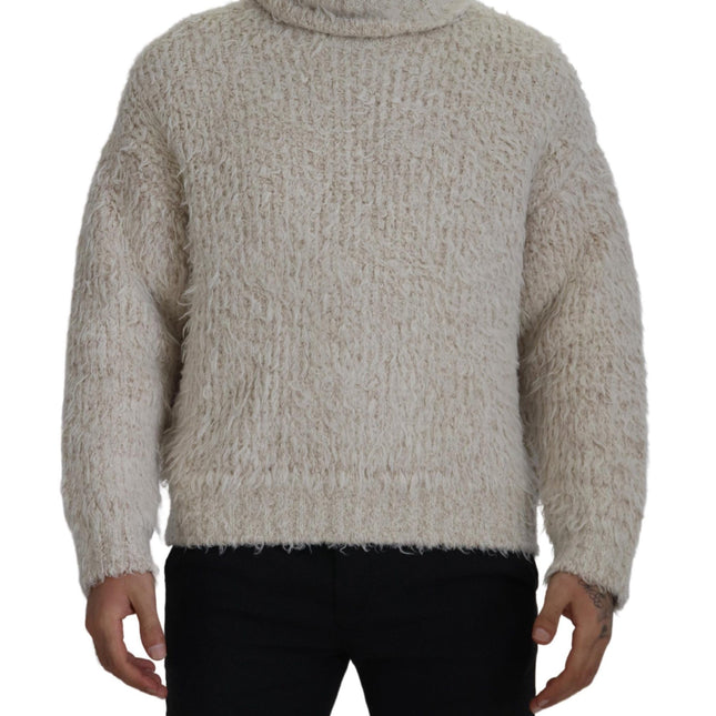 Dolce & Gabbana Cream Wool Knit Turtleneck Pullover Sweater