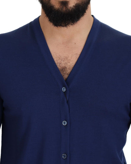 Dolce & Gabbana Blue Wool V-neck Button Down Cardigan Sweater