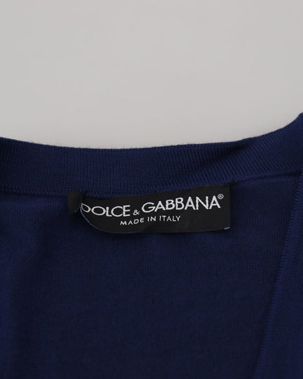 Dolce & Gabbana Blue Wool V-neck Button Down Cardigan Sweater