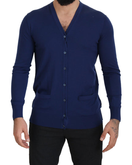 Dolce & Gabbana Blue Wool V-neck Button Down Cardigan Sweater