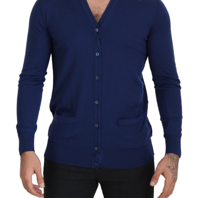 Dolce & Gabbana Blue Wool V-neck Button Down Cardigan Sweater
