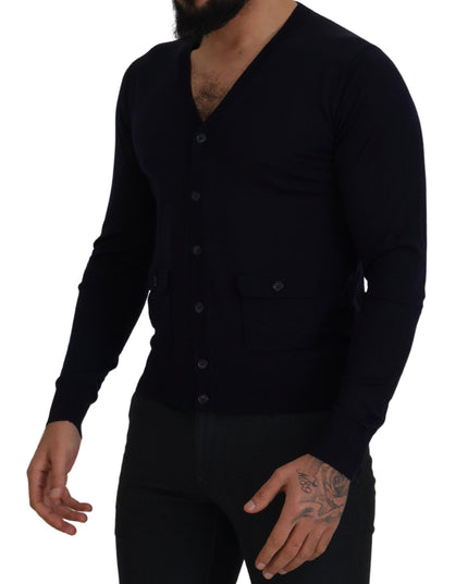 Dolce & Gabbana Blue Wool STAFF Down Cardigan Sweater