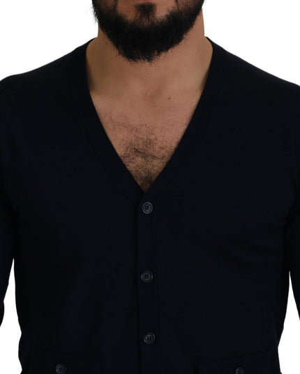 Dolce & Gabbana Blue Wool STAFF Down Cardigan Sweater