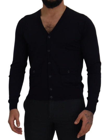 Dolce & Gabbana Blue Wool STAFF Down Cardigan Sweater