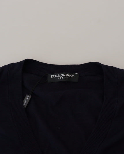 Dolce & Gabbana Blue Wool STAFF Down Cardigan Sweater