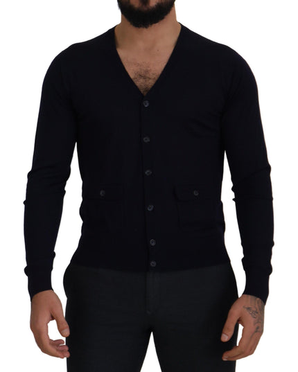 Dolce & Gabbana Blue Wool STAFF Down Cardigan Sweater