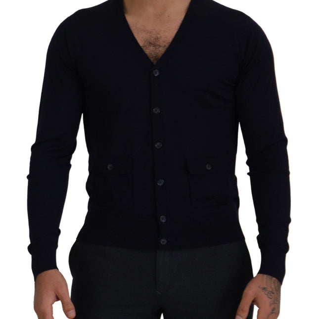 Dolce & Gabbana Blue Wool STAFF Down Cardigan Sweater