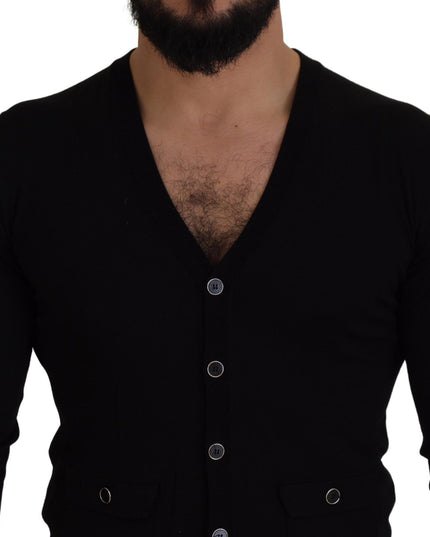 Dolce & Gabbana Black Wool Button Down Cardigan Sweater