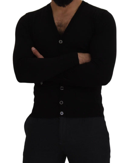 Dolce & Gabbana Black Wool Button Down Cardigan Sweater
