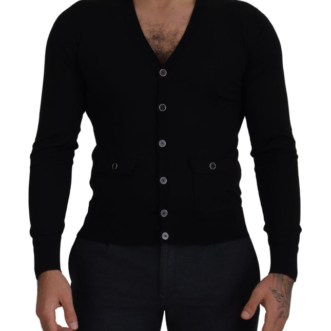 Dolce & Gabbana Black Wool Button Down Cardigan Sweater