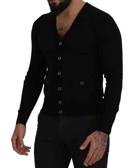 Dolce & Gabbana Black Wool Button Down Cardigan Sweater