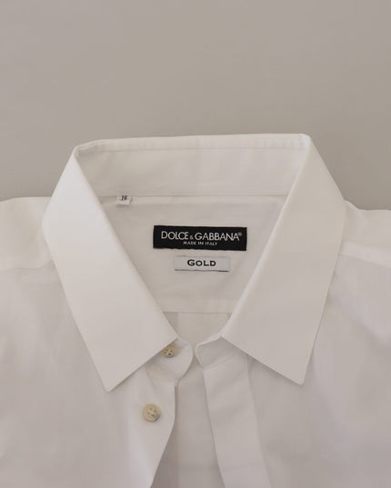 Dolce & Gabbana White Cotton Peacock Feather Formal GOLD Shirt
