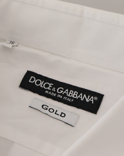 Dolce & Gabbana White Cotton Peacock Feather Formal GOLD Shirt