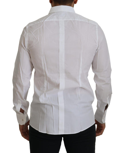 Dolce & Gabbana White Cotton Peacock Feather Formal GOLD Shirt