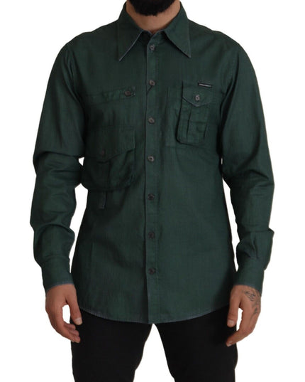 Dolce & Gabbana Dark Green Button Down Long Sleeves Shirt