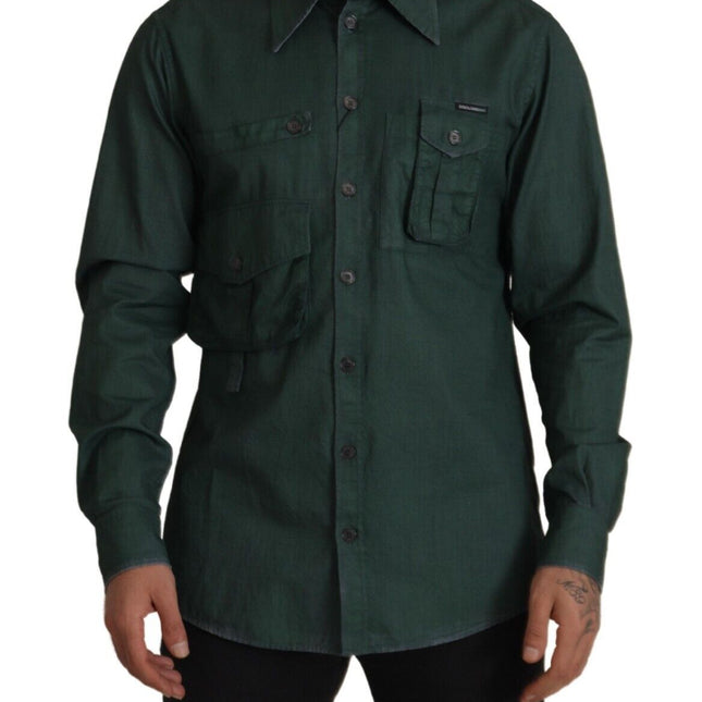 Dolce & Gabbana Dark Green Button Down Long Sleeves Shirt