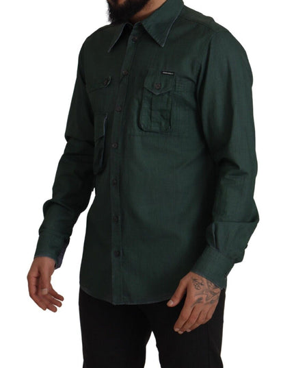 Dolce & Gabbana Dark Green Button Down Long Sleeves Shirt