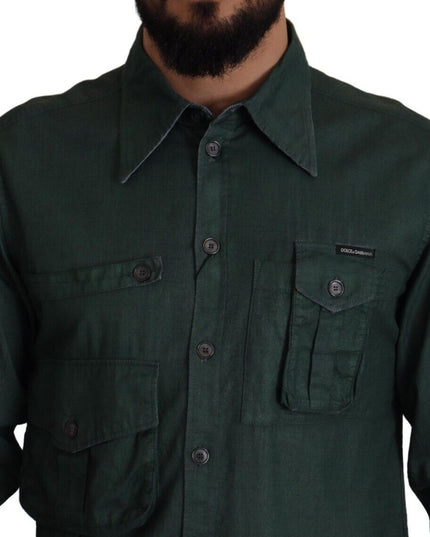 Dolce & Gabbana Dark Green Button Down Long Sleeves Shirt