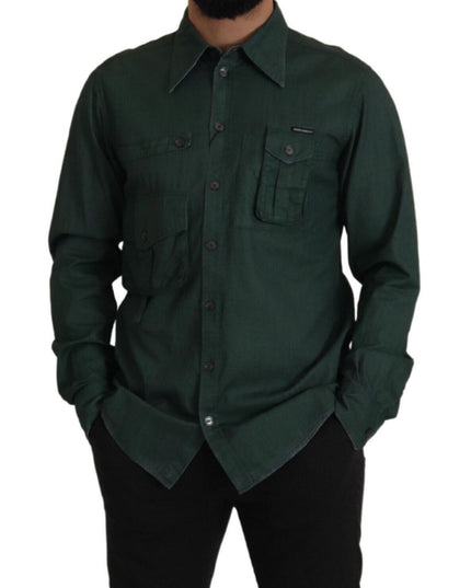 Dolce & Gabbana Dark Green Button Down Long Sleeves Shirt