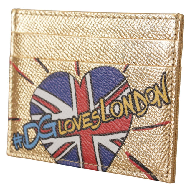 Dolce & Gabbana Gold Leather #DGLovesLondon Women Cardholder Case Wallet