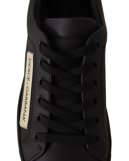 Dolce & Gabbana Black Gold Leather Low Top Sneakers Womens Shoes