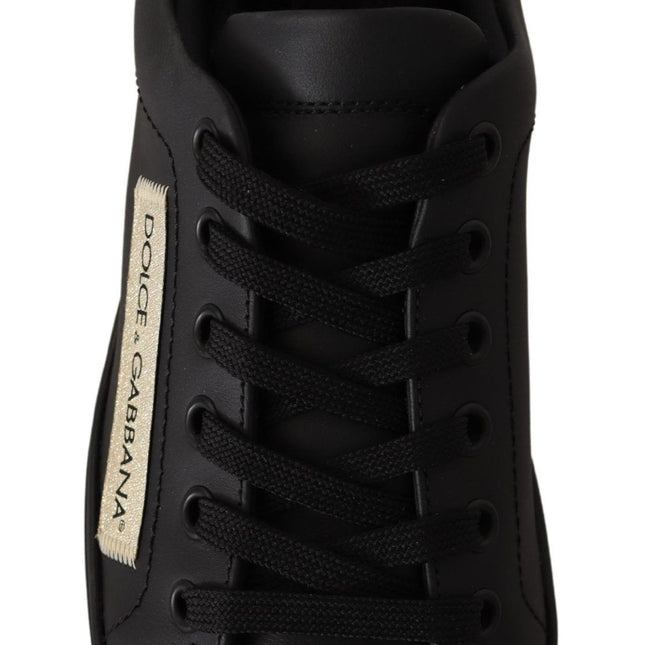 Dolce & Gabbana Black Gold Leather Low Top Sneakers Womens Shoes