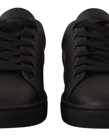 Dolce & Gabbana Black Gold Leather Low Top Sneakers Womens Shoes