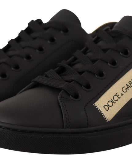 Dolce & Gabbana Black Gold Leather Low Top Sneakers Womens Shoes