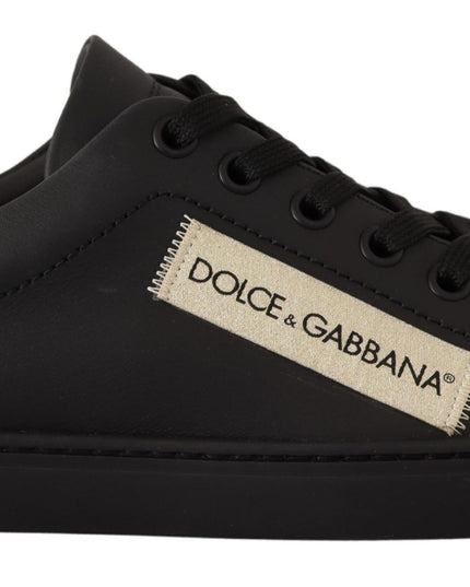 Dolce & Gabbana Black Gold Leather Low Top Sneakers Womens Shoes