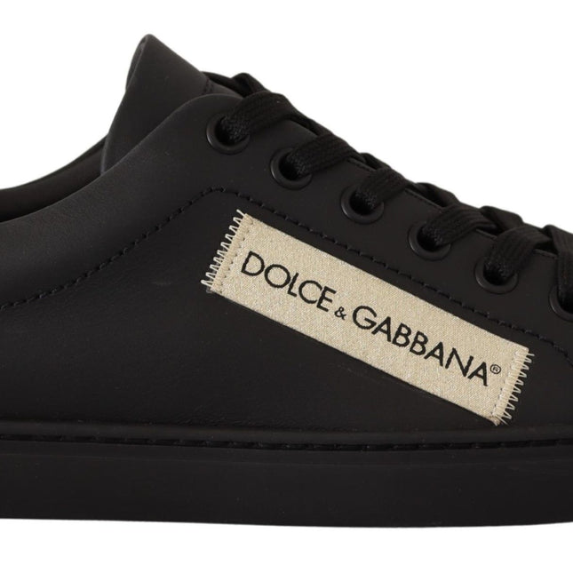 Dolce & Gabbana Black Gold Leather Low Top Sneakers Womens Shoes