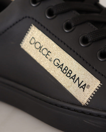 Dolce & Gabbana Black Gold Leather Low Top Sneakers Womens Shoes