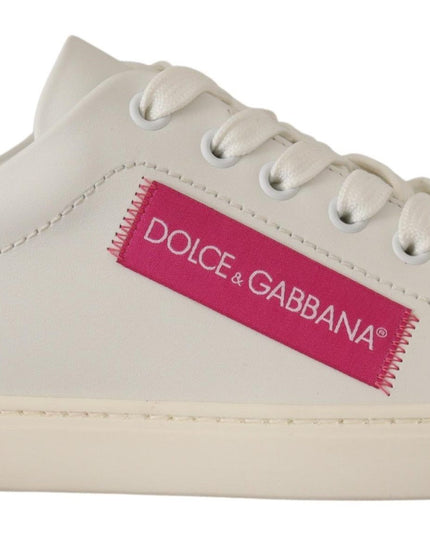 Dolce & Gabbana White Pink Leather Low Top Sneakers Womens Shoes