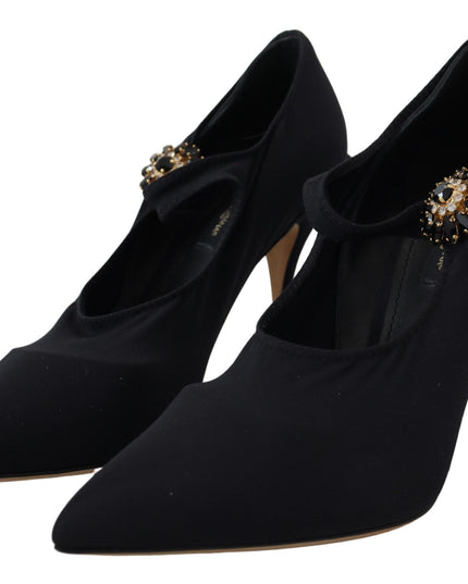 Dolce & Gabbana Black Socks Stretch Crystal Pumps Shoes
