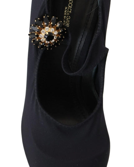 Dolce & Gabbana Black Socks Stretch Crystal Pumps Shoes
