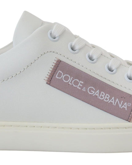 Dolce & Gabbana White Pink Leather Low Top Sneakers Shoes