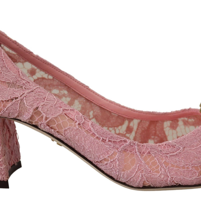 Dolce & Gabbana Pink Taormina Lace Crystal Pumps Pastel Shoes