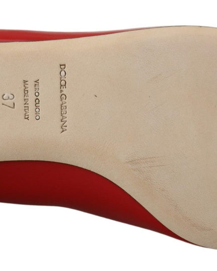 Dolce & Gabbana Red Leather Crystals Loafers Flats Shoes