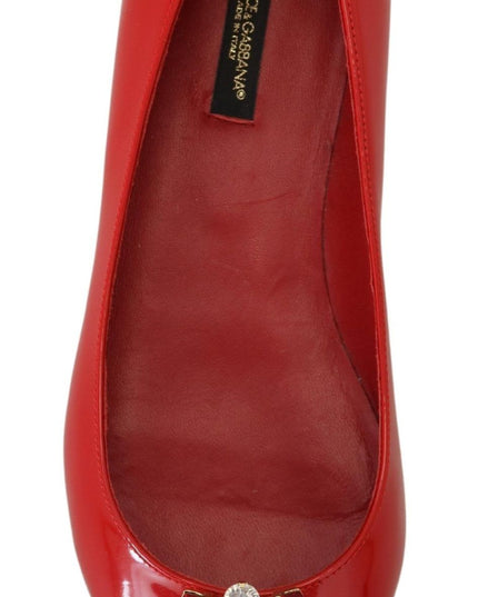 Dolce & Gabbana Red Leather Crystals Loafers Flats Shoes