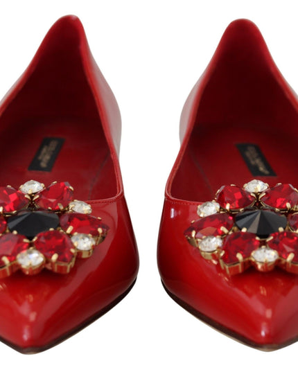 Dolce & Gabbana Red Leather Crystals Loafers Flats Shoes