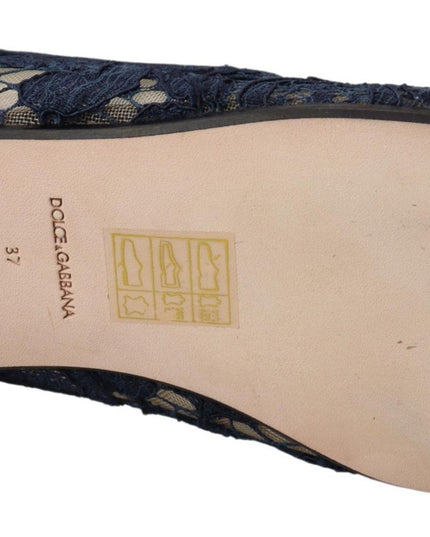 Dolce & Gabbana Blue Floral Lace Slip Ons Loafers Flats Shoes