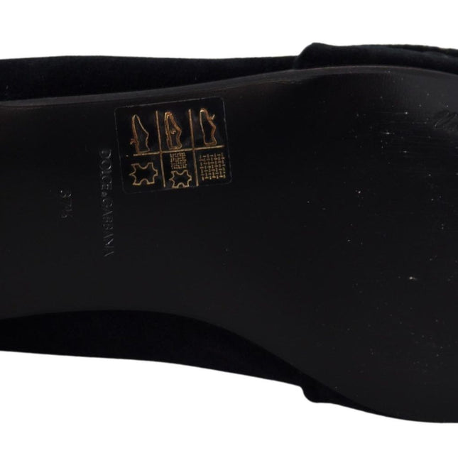 Dolce & Gabbana Black Velvet Crystals Loafers Flats Shoes