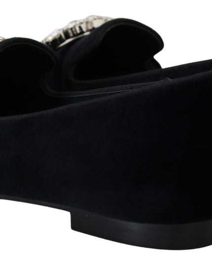 Dolce & Gabbana Black Velvet Crystals Loafers Flats Shoes