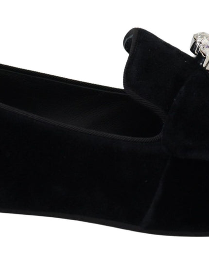 Dolce & Gabbana Black Velvet Crystals Loafers Flats Shoes